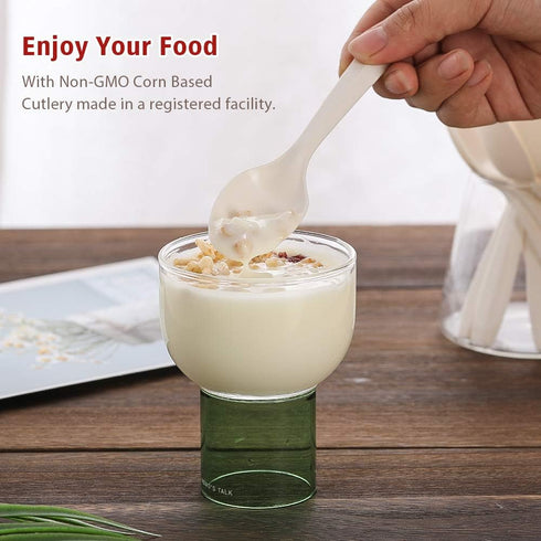 Eco-Friendly Compostable Spoons, 150 Pieces Disposable Utensils Made from Starch, Durable Heat Resistant for Party
