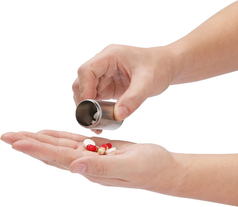 Small Metal Pill Holder Keychain, Waterproof Mini Stainless Steel Pill Case Organizer for Travel Purse Pocket
