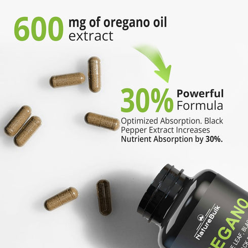 NATUREBULK Immune 120 Oregano Oil Extract with Garlic Extract, Olive Leaf, Black Seed Oil, and Black Pepper Supplement