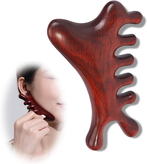 OYHMC 4-in-1 Tool,2Pcs Wooden Gua Sha Massage Natural Brown Sandalwood, Face & Body Lymphatic Drainage, Jaw Lifting