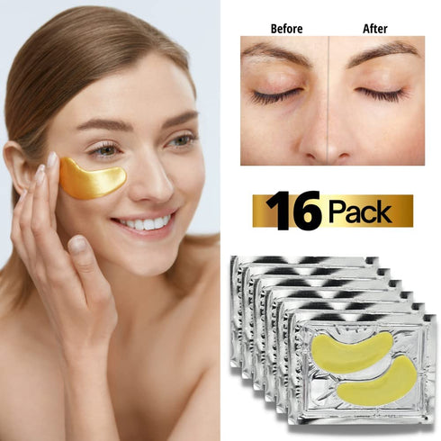 24K Gold Under Eye Patches (16 Pair) | Eye Masks for Puffy Eyes and Dark Circles, Eye Skincare