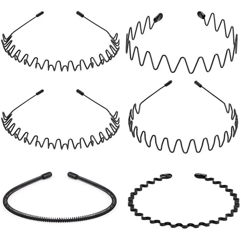 WantGor Metal Headbands for Women Men, Fashion Unisex Black Hairband Sports Headwear, Hair Accessories (6 Pack)