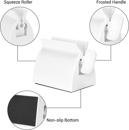 2pcs Toothpaste Squeezer Rolling Tube Holder Stand for Bathroom Accessories (White)