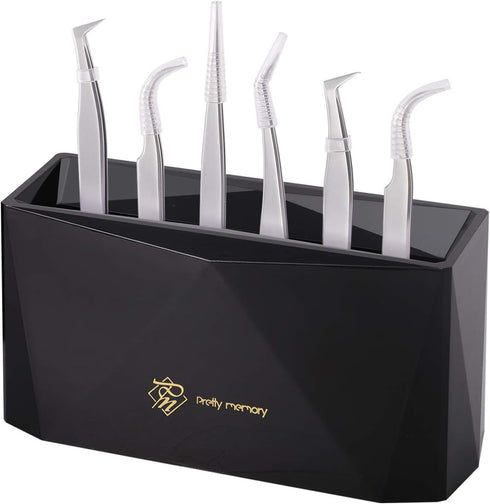 Pretty Memory Tweezer Holder, 6 Holes Lash Tweezer Stand for Eyelash Extensions, Black