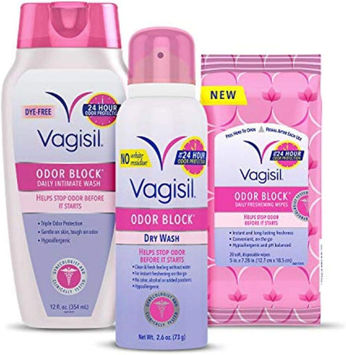 Vagisil Odor Block Multipack for Women, Daily Intimate wash, 20 Feminine Wipes, and