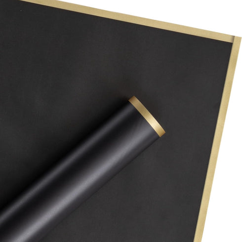 RUSPEPA 20 Sheets Flower Wrapping Paper - Black - Gold Edge Waterproof Floral Bouquet Packaging for Birthday, Wedding,