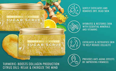 Natural Elephant Turmeric & Citrus Exfoliating Sugar Scrub, 10 oz with Argan Oil and Shea Butter