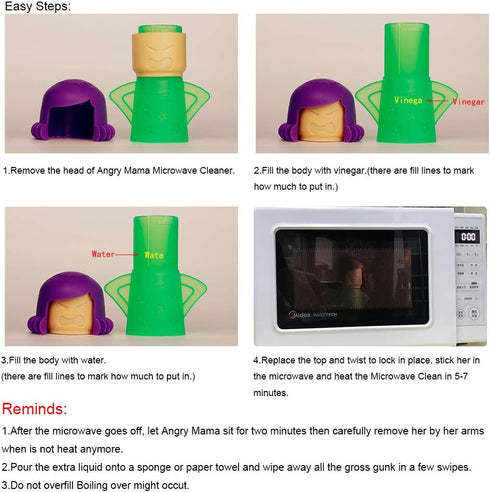 Asltw Angry Mama Microwave Oven Cleaner, Fast Action Steam Kitchen Gadget, Just Add Vinegar and Water