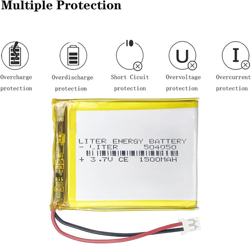 Liter 3.7V 1500mAh 504050 Lipo Battery Rechargeable Lithium Polymer with JST 2.0mm Connector