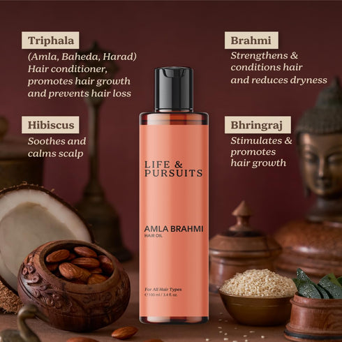 Life & Pursuits Amla Brahmi Oil - 3.4 Oz Natural Indian Ayurvedic Blend for Hair and Scalp Nourishment