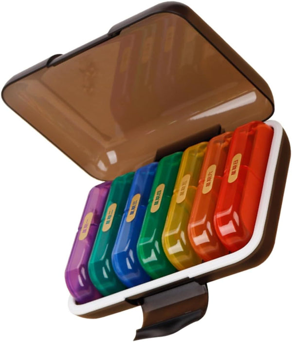 HINTRMENT Weekly Portable Pill Organizer Case 7-Day Multi-Grid Medicine Box with Black Shell
