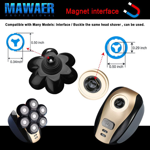 Universal Magnetic Interface 7 Blades Head Shaver Replacement Heads for Freedom series Head Shaver, Universal replacement heads Wet and Dry (7 Blades, Magnetic Interface)