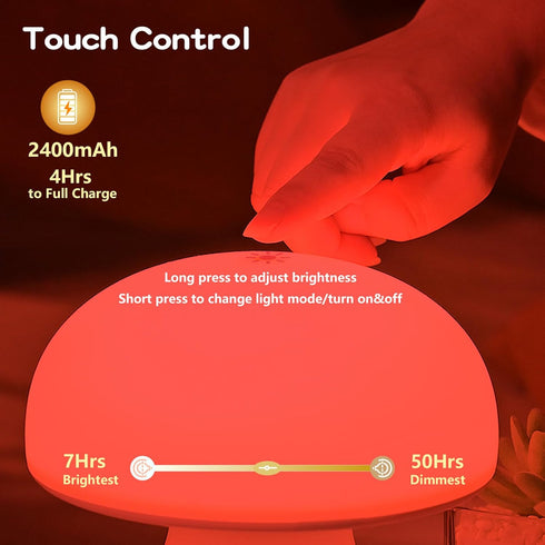 illuwise Dimmable 630nm Red Night Light, Mushroom Lamp for Sleep & Relaxation, Red Light with Timer, Touch Control