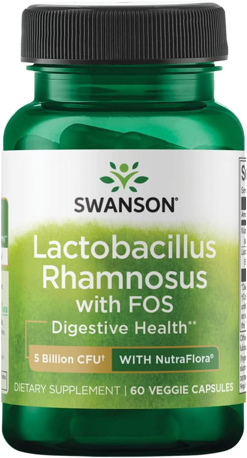 Swanson Lactobacillus Rhamnosus with FOS, 60 Veggie Caps, Probiotic Supplement for Digestive Health Support
