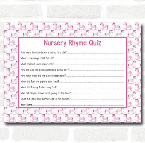 The Card Zoo Girls Pink Rocking Horse Baby Shower Games Nursery Rhyme Quiz Cards