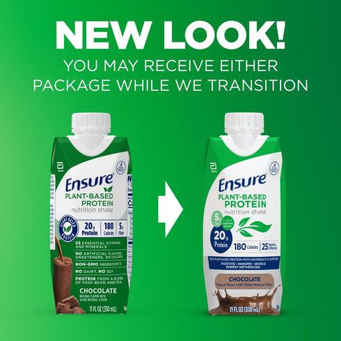 Ensure Plant-Based Vegan Protein Chocolate Shake, Gluten-Free, Dairy-Free, Soy-Free, 12 Pack