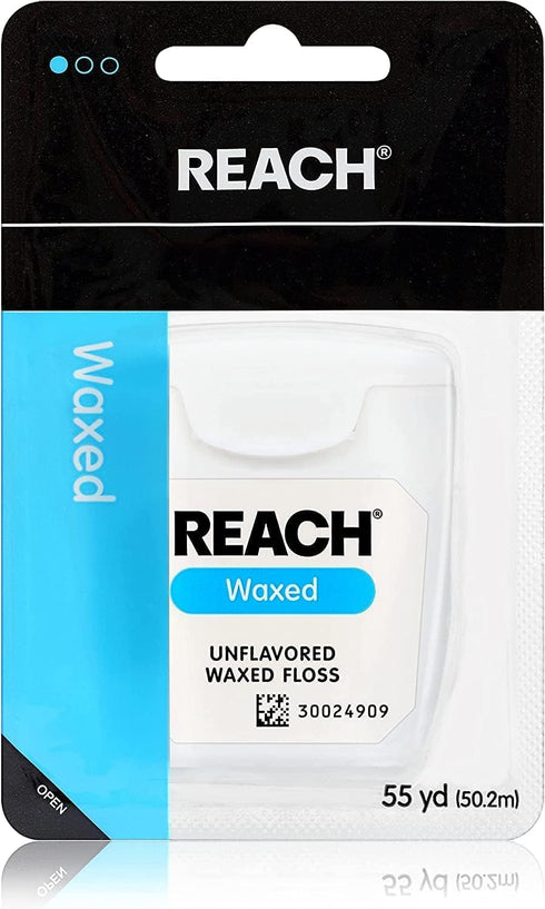 Reach Unflavored Waxed Dental Floss for Oral Care & Plaque Removal, 55 yds (Pack of 6)