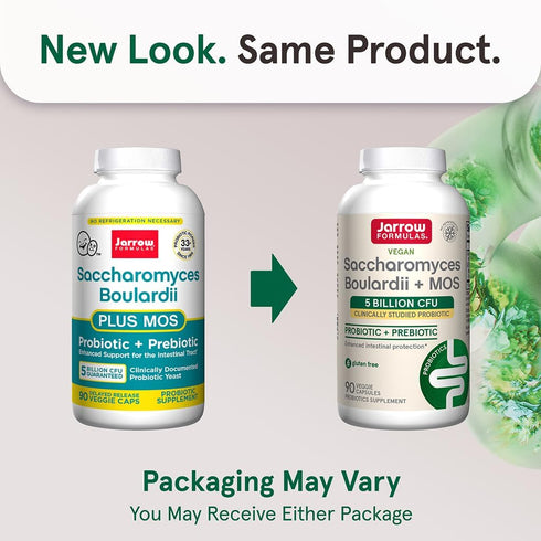 Jarrow Formulas Saccharomyces Boulardii Probiotics + MOS, 180 Veggie Capsules, 5 Billion CFU Probiotic Yeast for Gut