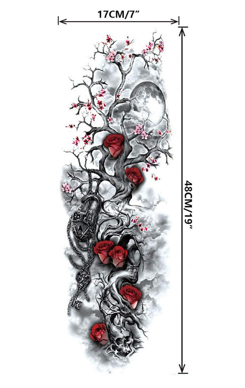 Pinone Full Arm Temporary Tattoo for Men and Women, 12 Sheets L19“xW7”