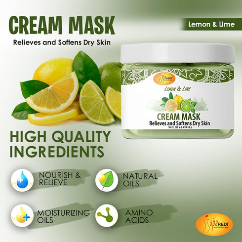 SPA REDI Body and Foot Cream Mask, Lemon and Lime, 16 Oz, Hydrating Pedicure Massage for Tired Feet