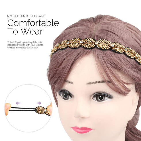 Teenitor 5pcs Rhinestone Beaded Headbands, No Slip Jeweled Hair Wraps for Women and Girls