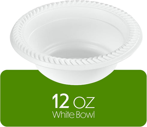 PLASTICPRO 200 PCS Premium Quality White Plastic Soup Bowls, 12 oz Disposable Lightweight Dishes for Parties Weddings