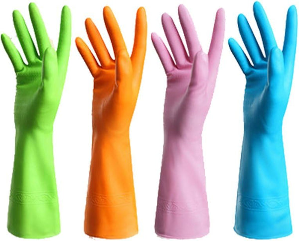 4 Pair Waterproof Reusable Nitrile Gloves for Dishwashing, Car-washing, Laundry, Household Cleaning