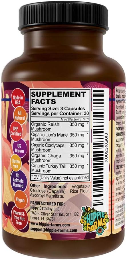5 Mushrooms Reserve Blend Supplement - Lions Mane, Turkey Tail, Reishi, Chaga, Cordyceps