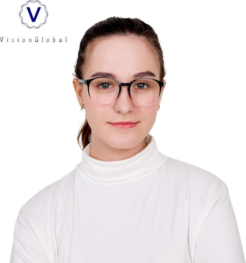 VisionGlobal Blue Light Blocking Glasses for Women/Men, Anti Eyestrain Stylish Oval Frame, Anti Glare (Black Purple,