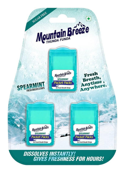 Mountain Breeze Oral Hygiene Mouth Freshener, Sugar Free Spear Mint Flavored Breath Strips, Pack of 1