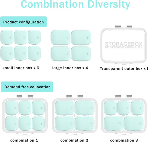 SOFISO 4/6 Grid Free Assembly Travel Pill Organizer, Portable Waterproof Case for Daily Medication Carry for Vitamins,