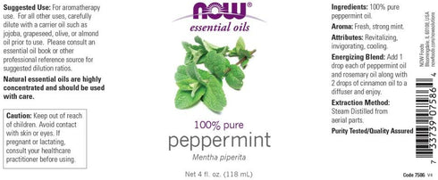 NOW Foods Essential Oil, Peppermint, 4 Fluid Ounce with Glass Dropper