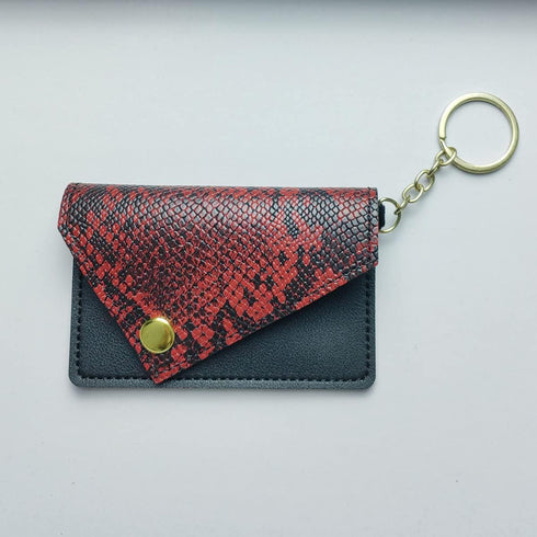 Red Snakeskin Print Keychain Birth Control Pill Case in Envelope Shape