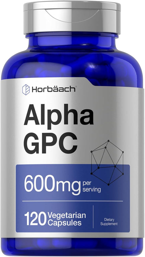 Horbaeach Alpha GPC 600mg, 120 Capsules, Vegetarian, Non-GMO & Gluten Free Choline Supplement