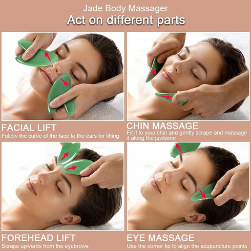 Gua Sha Massager Tool, 2 Pcs Natural Jade Stone Guasha Board for Physical Therapy and SPA Acupuncture