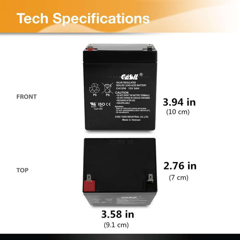 Casil 12V 5Ah SLA AGM VRLA Rechargeable Battery for Alarms, Security, Garage Door Openers, Chamberlain, Genie,