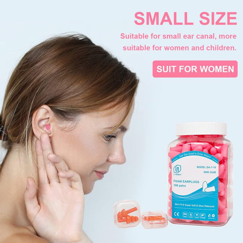 LYSIAN Slim Size Foam Ear Plugs - Noise Reduction Earplugs for Women, Kids, 35dB SNR for Sleeping, Snoring, 100 Pairs