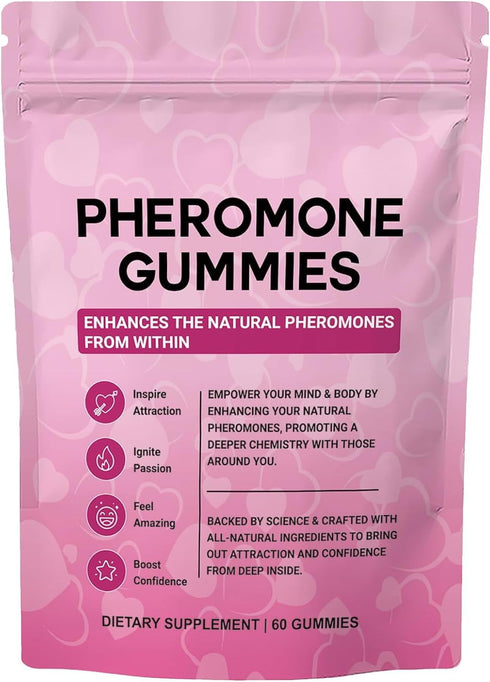 Pheromone Gummies with Slippery Elm, for Women,Enhance Charm,Supports Balance,Confidence & Social Vibe,Vegan,Non-GMO,Gluten-Free,Strawberry