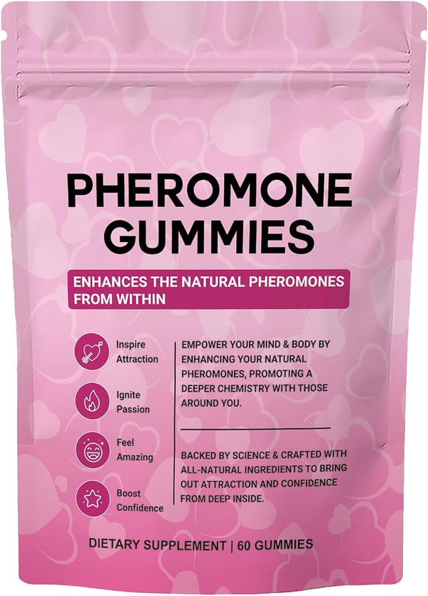 Pheromone Gummies with Slippery Elm, for Women,Enhance Charm,Supports Balance,Confidence & Social Vibe,Vegan,Non-GMO,Gluten-Free,Strawberry