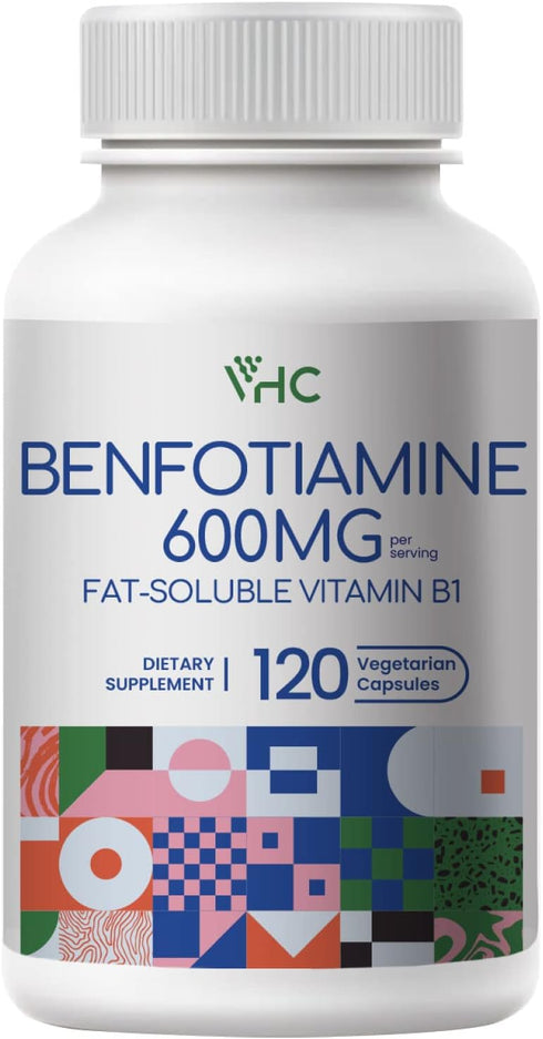 Benfotiamine 600mg Supplement - 120 Veggie Capsules for Max Boost Bioavailable Thiamine B1 Levels
