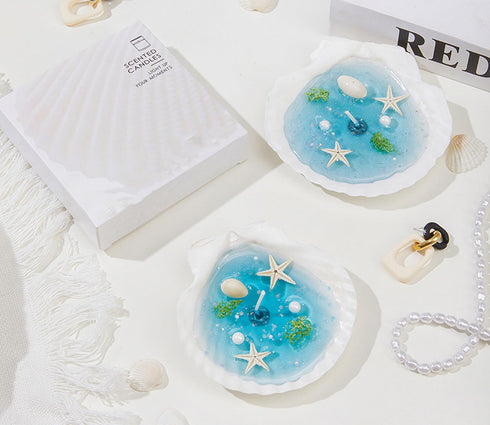 T-shin Candle,130G Ocean Shell Scented Handmade Starfish Whelk Soy Wax Gel Wax Aroma Decorative Candle for Table Photo
