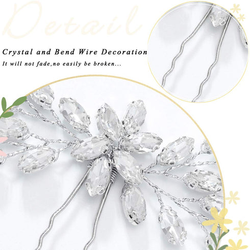 Unicra Bride Wedding Crystal Hair Pins, Bridal Hair Accessories for Women and Girls, Silver