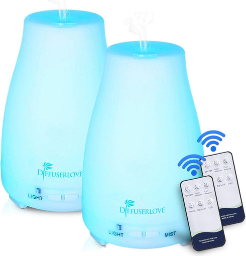 Diffuserlove 2 Pack Essential Oil Diffuser 200ML, Remote Control Ultrasonic Aromatherapy Humidifiers for Office