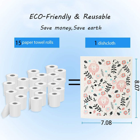 Swedish Dishcloth Reusable Kitchen Dish Towels, Absorbent Fast Dry Cleaning Cloths Set of 4 (Sheep)