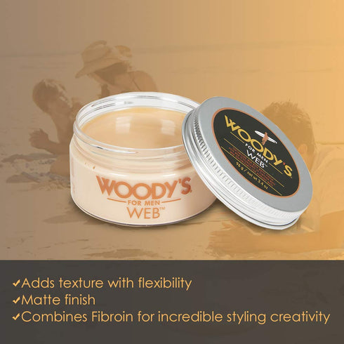 Woody's Web Styling Pomade for Men, Texturizing Wax With Matte Finish For a Natural Look, Flexible Hold, 3.4 Oz (2 Pack)