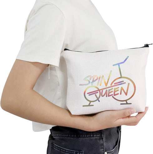 POFULL Indoor Cycling Bike Spin Class Workout Gift, Spin Queen Cosmetic Bags for Spinning Bike Gym