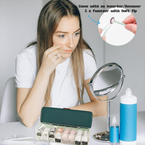 P-80 Daily Contact Lens Organizer with Remover & Tweezer, Disposable Lens Dispenser, Clear Plastic Box for All Brands