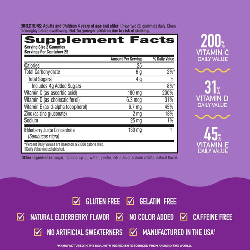 Gummies Immune Gummies 50 Gummies, Airborne Elderberry + Zinc & Vitamin C For Adults, Support Vitamin D & Zinc