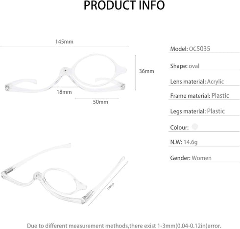OCCI CHIARI Makeup Reading Glasses, Flip Down Folding Cosmetic Readers for Women, Various Magnifications