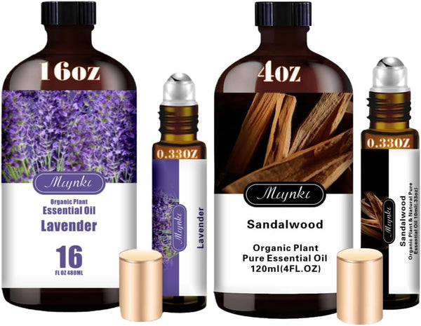 Lavender & Sandalwood Essential Oils Set, 16oz & 4oz Pure Natural Scent